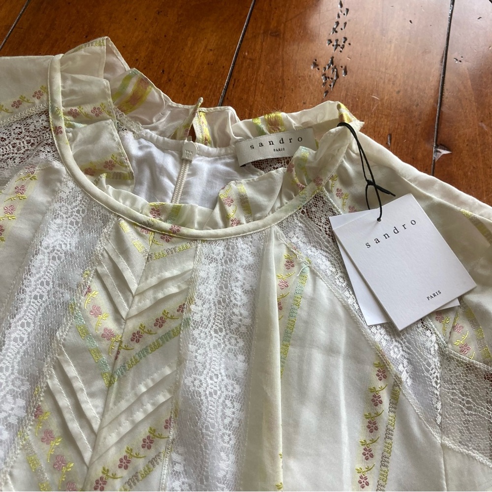 NWT Sandro Cream Puff Sleeve Mini Dress size 38 - Picture 7 of 11
